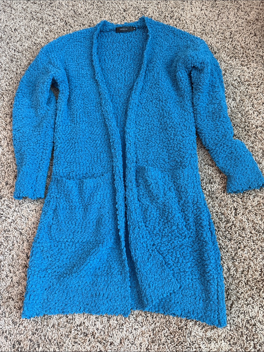 Zesica Cozy Teal Popcorn Open-Front Cardigan